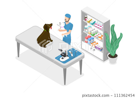 3D Isometric Flat  Conceptual Illustration of Pet Veterinarian, Animal Medical Treatment and Vaccination 111362454