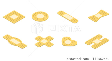 3D Isometric Flat  Icon of Medical Patches, First Aid Band Plasters Set 111362460