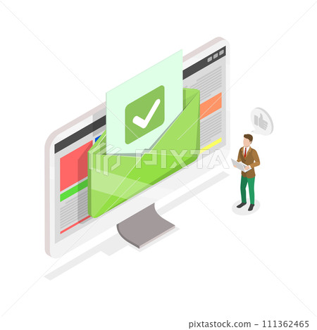 3D Isometric Flat Conceptual Illustration of Confirmation E-mail, Approved Online Document or Message Notice 3D Isometric Flat Conceptual Illustration of Confirmation E-mail, Approved Online Document or Message Notice 111362465