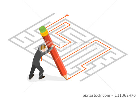3D Isometric Flat  Conceptual Illustration of Challenge Maze, Business Solution, Difficulties Overcoming 111362476