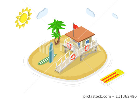 3D Isometric Flat Conceptual Illustration of Lifeguard Tower, Baywatch Hut 3D Isometric Flat Conceptual Illustration of Lifeguard Tower, Baywatch Hut 111362480