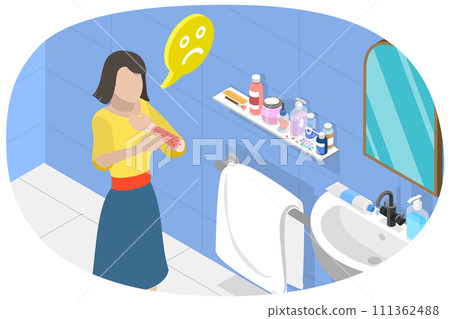 3D Isometric Flat  Conceptual Illustration of Allergy Skin, Atopic Dermatitis, Eczema or Psoriasis 111362488