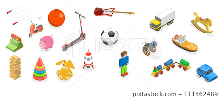 3D Isometric Flat  Set of Free Toys, Kids Charity and Donation 111362489