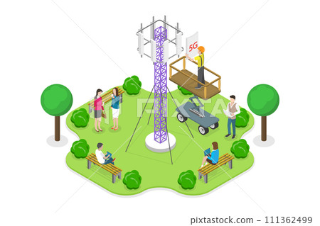 3D Isometric Flat Conceptual Illustration of 5G Technology, 5G Mast Base Stations 3D Isometric Flat Conceptual Illustration of 5G Technology, 5G Mast Base Stations 111362499