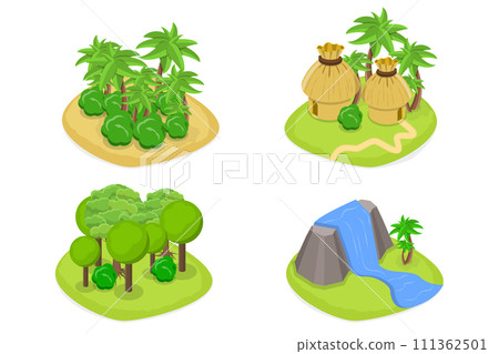 3D Isometric Flat Set of Islands, Different Natural Landscapes 3D Isometric Flat Set of Islands, Different Natural Landscapes 111362501