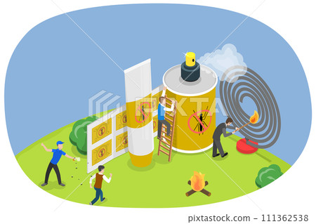 3D Isometric Flat  Conceptual Illustration of Mosquito Repellent, Insect Bite Prevention 111362538
