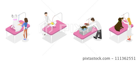 3D Isometric Flat Conceptual Illustration of Pet Grooming, Professional Pet Barber Services 3D Isometric Flat Conceptual Illustration of Pet Grooming, Professional Pet Barber Services 111362551
