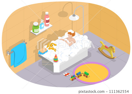 3D Isometric Flat Conceptual Illustration of Kids Hygiene, Everyday Routine 3D Isometric Flat Conceptual Illustration of Kids Hygiene, Everyday Routine 111362554