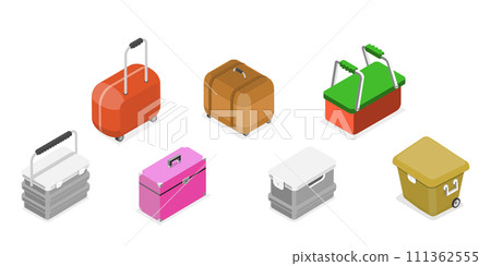 3D Isometric Flat  Set of Portable Refrigerators, Cooler Boxes 111362555