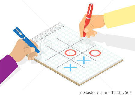 3D Isometric Flat  Conceptual Illustration of Tic-tac-toe Playing, Game to Play with Friends at Home 111362562
