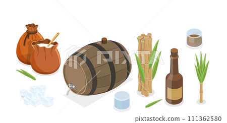 3D Isometric Flat  Set of Rum Products, Alcohol Drink Production 111362580