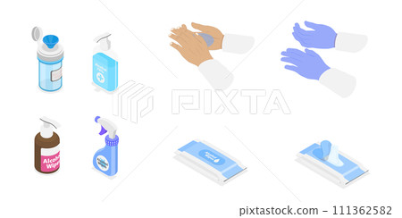 3D Isometric Flat  Set of Sanitizers, Personal Protective Equipment 111362582