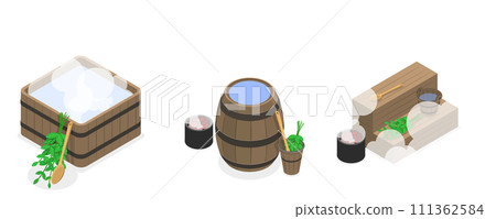 3D Isometric Flat Conceptual Illustration of Sauna And SPA, Activity for Wellness and Recreation 3D Isometric Flat Conceptual Illustration of Sauna And SPA, Activity for Wellness and Recreation 111362584