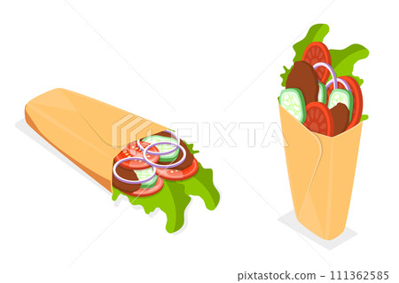 3D Isometric Flat Icon of Shawarma Sandwich, Kebab or Burrito 3D Isometric Flat Icon of Shawarma Sandwich, Kebab or Burrito 111362585