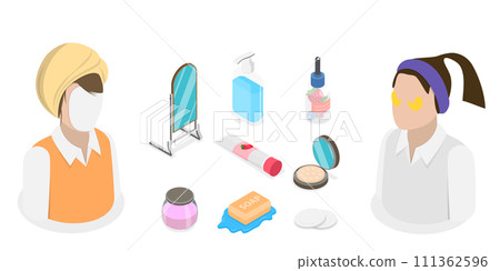 3D Isometric Flat  Set of Skincare Cosmetic, Beauty and Skin are Products 111362596