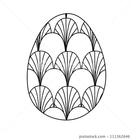 Egg with art deco pattern, Easter holiday design, doodle style flat vector outline for coloring book 111362646