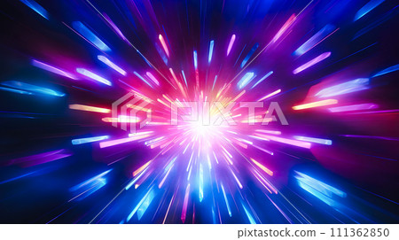 像煙火一樣以放射狀圖案延伸的彩色光線背景“AI 生成圖像” 111362850