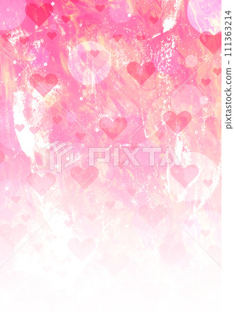 Cute watercolor texture background with pink hearts 111363214