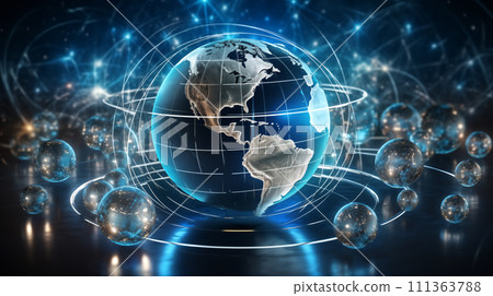 Best Internet Concept of global business. Globe, glowing lines on technological background. Wi-Fi, rays, symbols Internet, 3D illustration Best Internet Concept of global business. Globe, glowing lines on technological background. Wi-Fi, rays, symbols Internet, 3D illustration 111363788