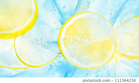 Image illustration background of lemon slice floating in water "AI generated image" 111364238