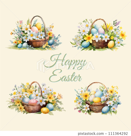 A basket of Easter eggs elements  111364292