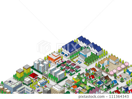 Three-dimensional view of the townscape. Cityscape. Three-dimensional view of the townscape. Cityscape. 111364343