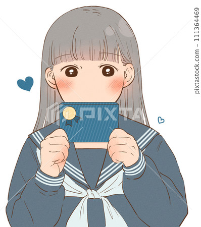 Girl in sailor suit holding Valentine's chocolate Girl in sailor suit holding Valentine's chocolate 111364469