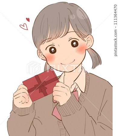 拿著情人節巧克力的製服的女孩 111364470