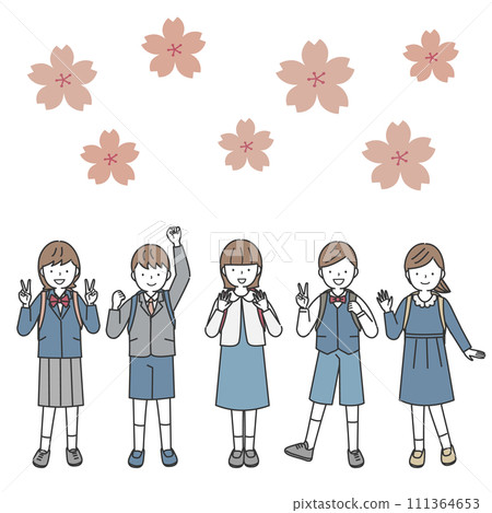 一群背著書包的新生合影 一群背著書包的新生合影 111364653