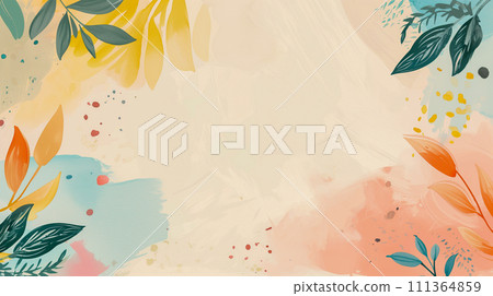 鬱鬱蔥蔥的復古插畫與鮮紅色的花朵。 PPT或主頁的背景。 111364859
