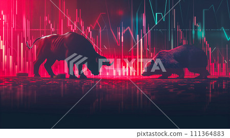 股市交易圖表中的數字看漲和看跌衝突。股市交易，經濟成長的形象 111364883