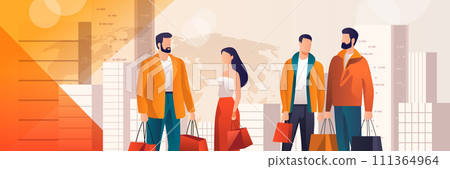 people in fashion clothes holding shopping bags season big sale special offer promotion discount portrait 111364964