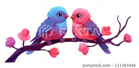 two birds sitting on branch happy valentines day celebration greeting card horizontal two birds sitting on branch happy valentines day celebration greeting card horizontal 111365046