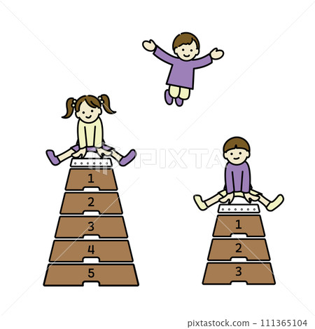 Illustration of children jumping on a vaulting box 111365104