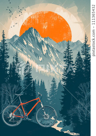 Mountain bike with a mountain background 111365432
