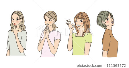 時尚女性上半身有各種表情 111365572