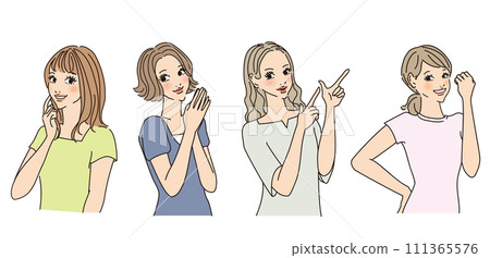 時尚女性上半身有各種表情 時尚女性上半身有各種表情 111365576