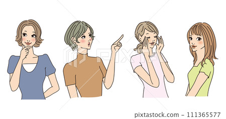 時尚女性上半身有各種表情 111365577