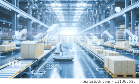 Efficient warehouse logistics processes automated by AI, warehouses and logistics that utilize the latest technology and artificial intelligence. 111365585