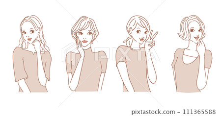 時尚女性上半身有各種表情 111365588