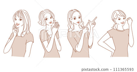 Stylish female upper body with various expressions Stylish female upper body with various expressions 111365593