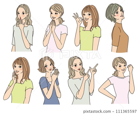 時尚女性上半身有各種表情 111365597