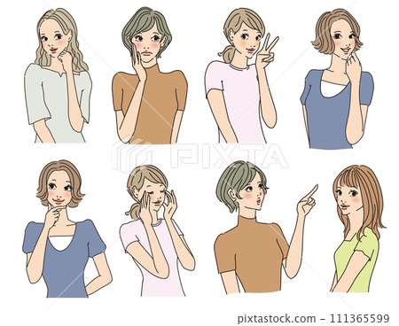 Stylish female upper body with various expressions Stylish female upper body with various expressions 111365599