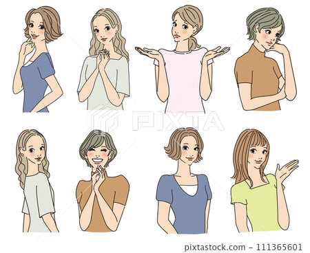 Stylish female upper body with various expressions Stylish female upper body with various expressions 111365601