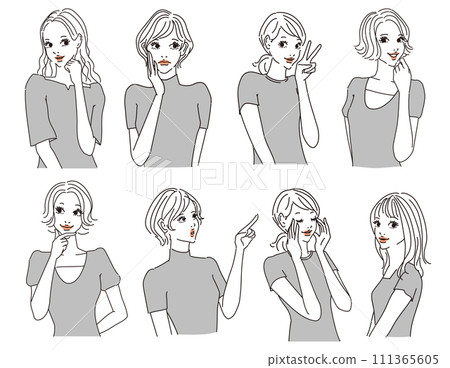 Stylish female upper body with various expressions Stylish female upper body with various expressions 111365605