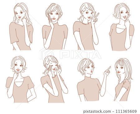 時尚女性上半身有各種表情 111365609