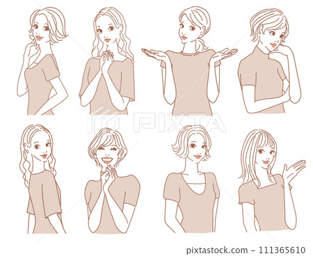 時尚女性上半身有各種表情 111365610