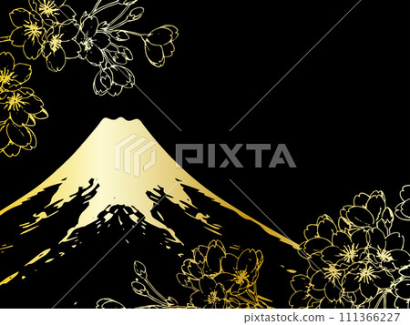 金色的富士山和櫻花框架 金色的富士山和櫻花框架 111366227