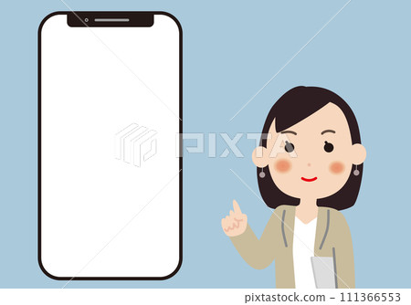 A businesswoman pointing at the smartphone screen and explaining A businesswoman pointing at the smartphone screen and explaining 111366553