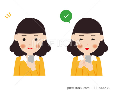 A woman operating a smartphone 111366570